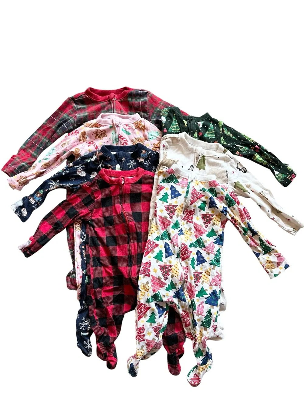 Old Navy lot of 7 footed two way zip closure sleeper footed Christmas pajamas